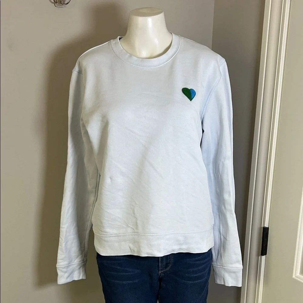 Tory Burch Sport French Terry Pastel Light Blue Heart Patch Sweatshirt Sz M